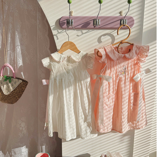 Summer Arrival Baby Kids Girls Fly Sleeves Cake Pattern Embroidered
