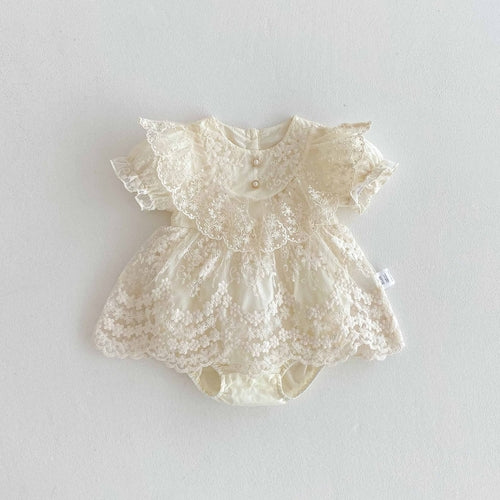 Summer Arrival Baby Girls Cute Solid Color Short Sleeves Floral Tulle