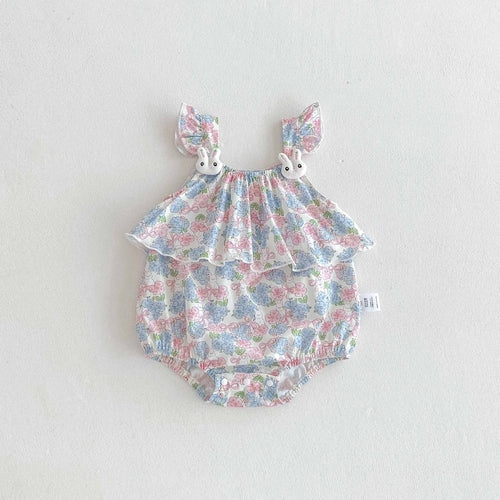 Summer Arrival Baby Girls Cute Floral Sleeveless Ruffle Design Onesies